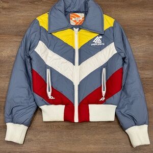 Pepe Jeans Colorblock Chevron Puffer Jacket - Blue, Yellow, White, Red